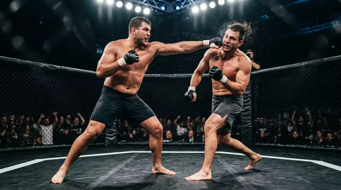 Combate de peso pesado UFC con final por KO en el octágono